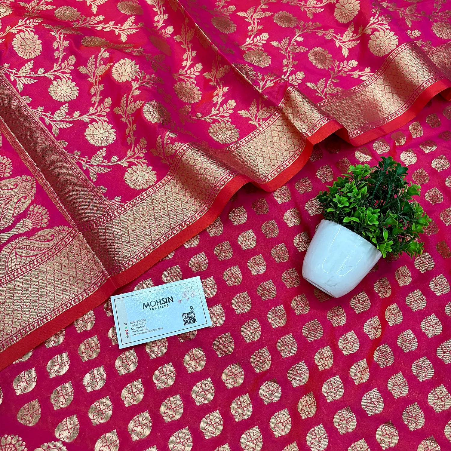 Rani Pink Gumbad Buti Katan Silk Banarasi Suit