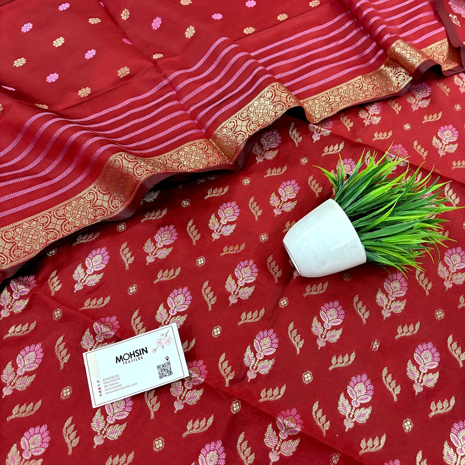 Red Golden Zari Satin Silk Banarasi Suit