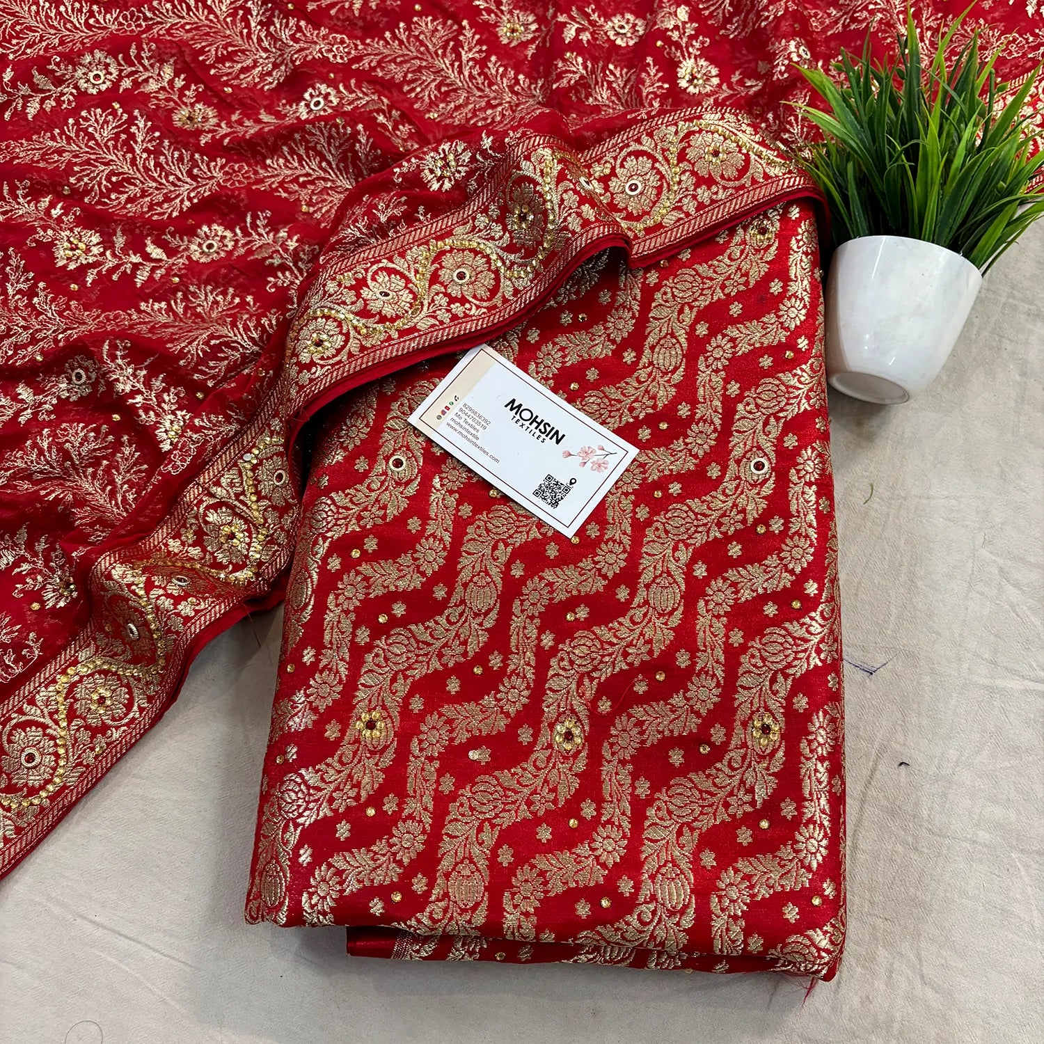 Red Jharna Laher Stone Work Kimkhab Silk Banarasi Gharara