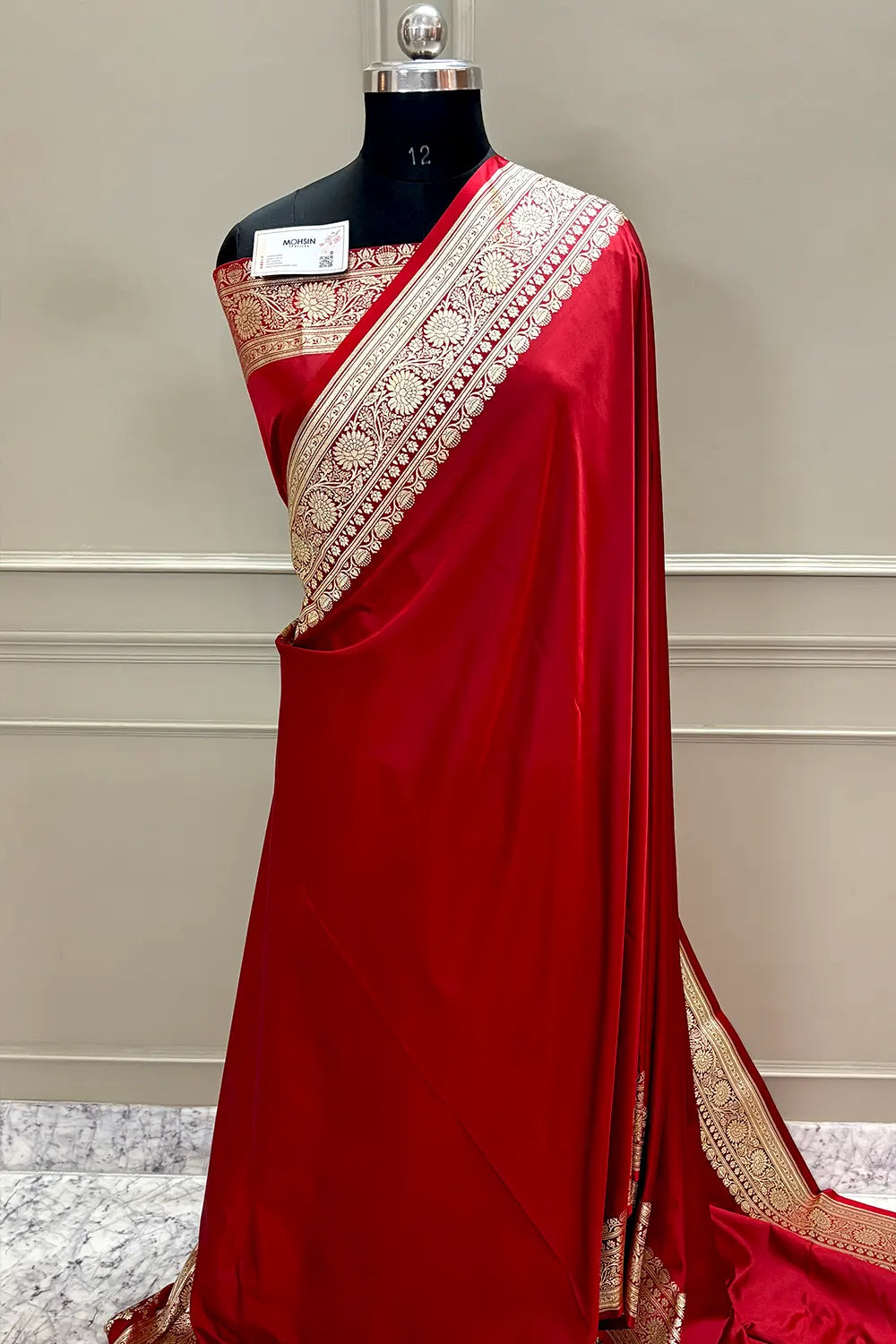 Red Plain Golden Zari Katan Silk Banarasi Saree
