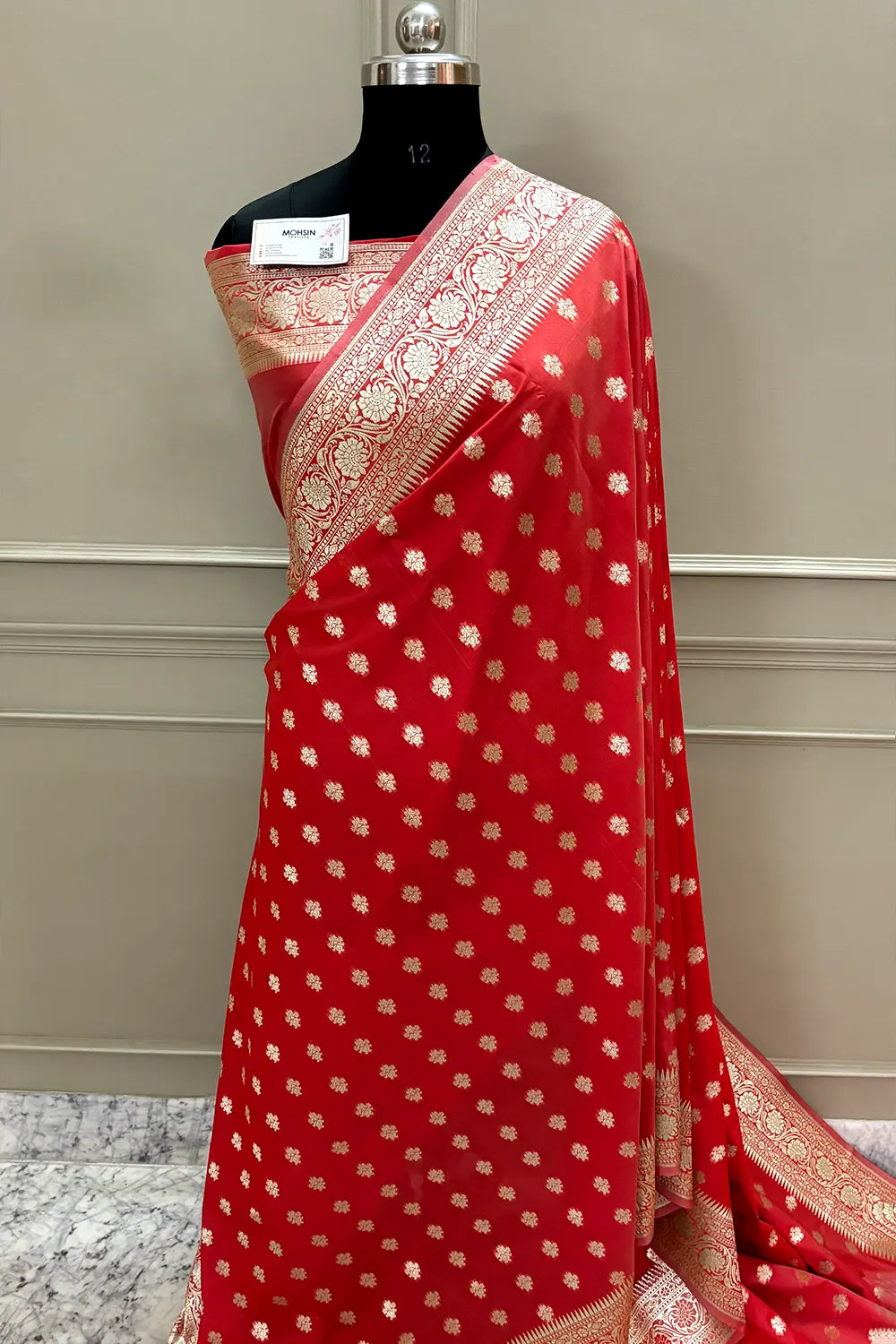 Strawberry Golden Zari Crepe Silk Banarasi Saree