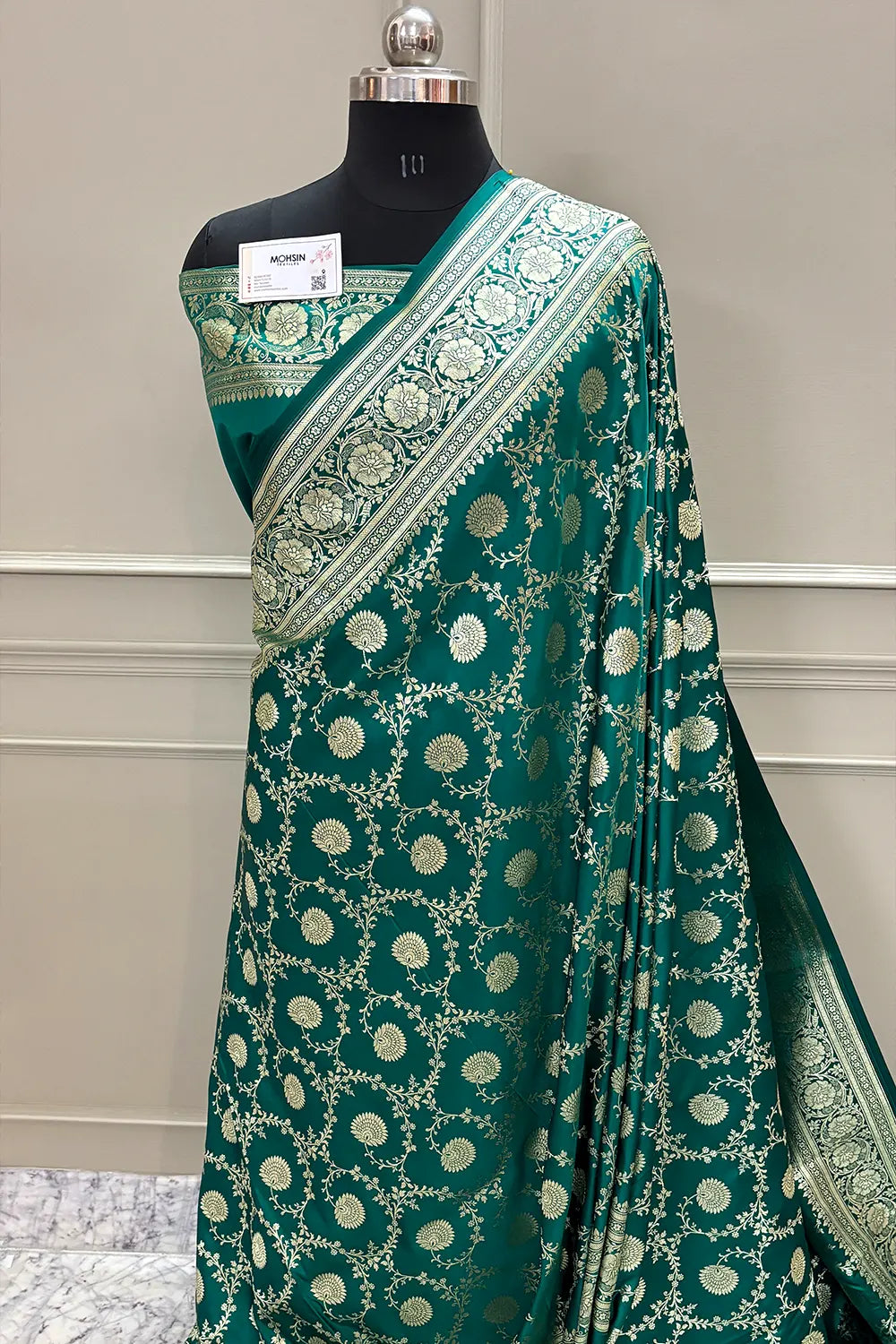 Teal Pankhuri Jaal Katan Silk Banarasi Saree