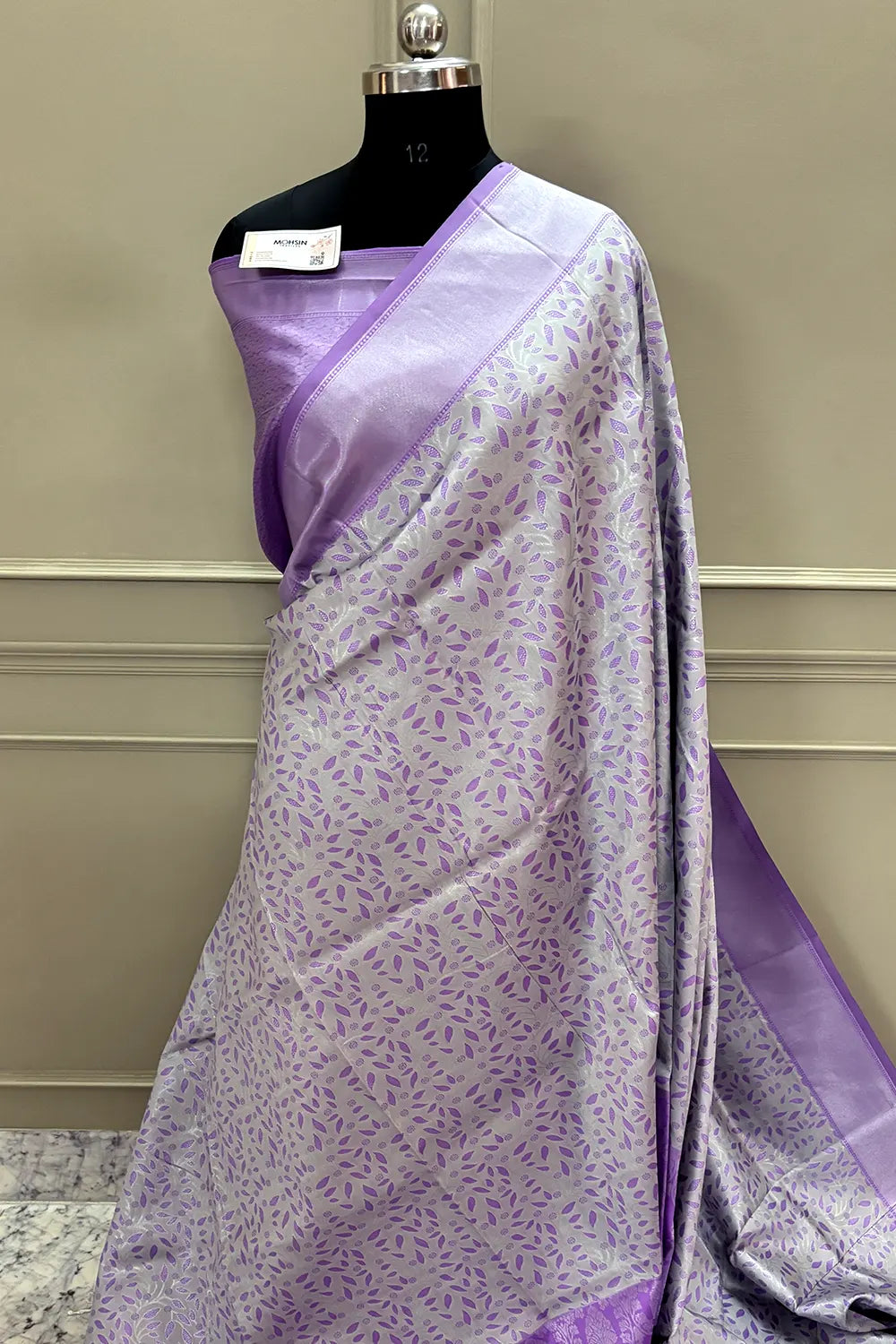 White and Lavender Resham Zari Banarasi Silk Saree