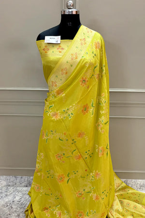 Yellow Shakahari Jaal Georgette Silk Banarasi Saree