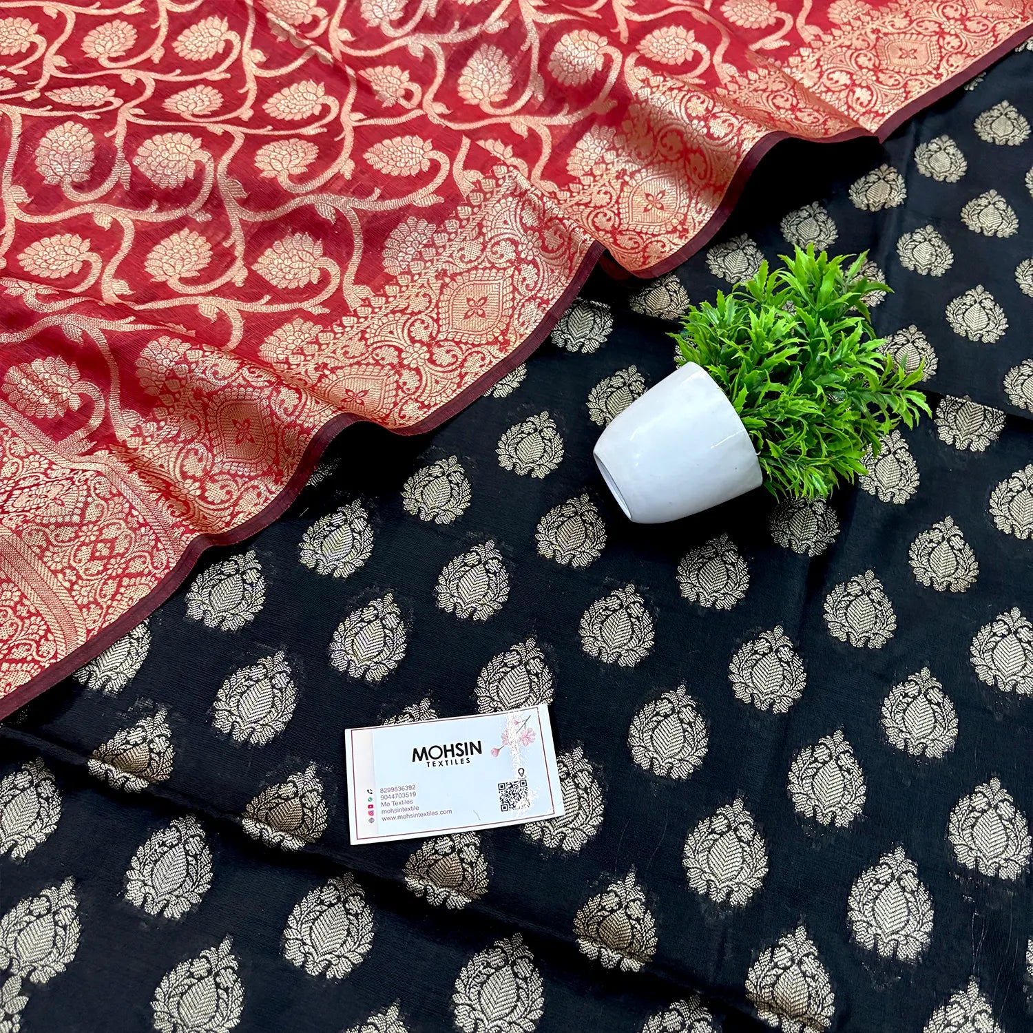 Black and Red Kalgha Buti Banarasi Silk Suit