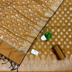 Dark Mustard Kalgha Buti Banarasi Silk Suit