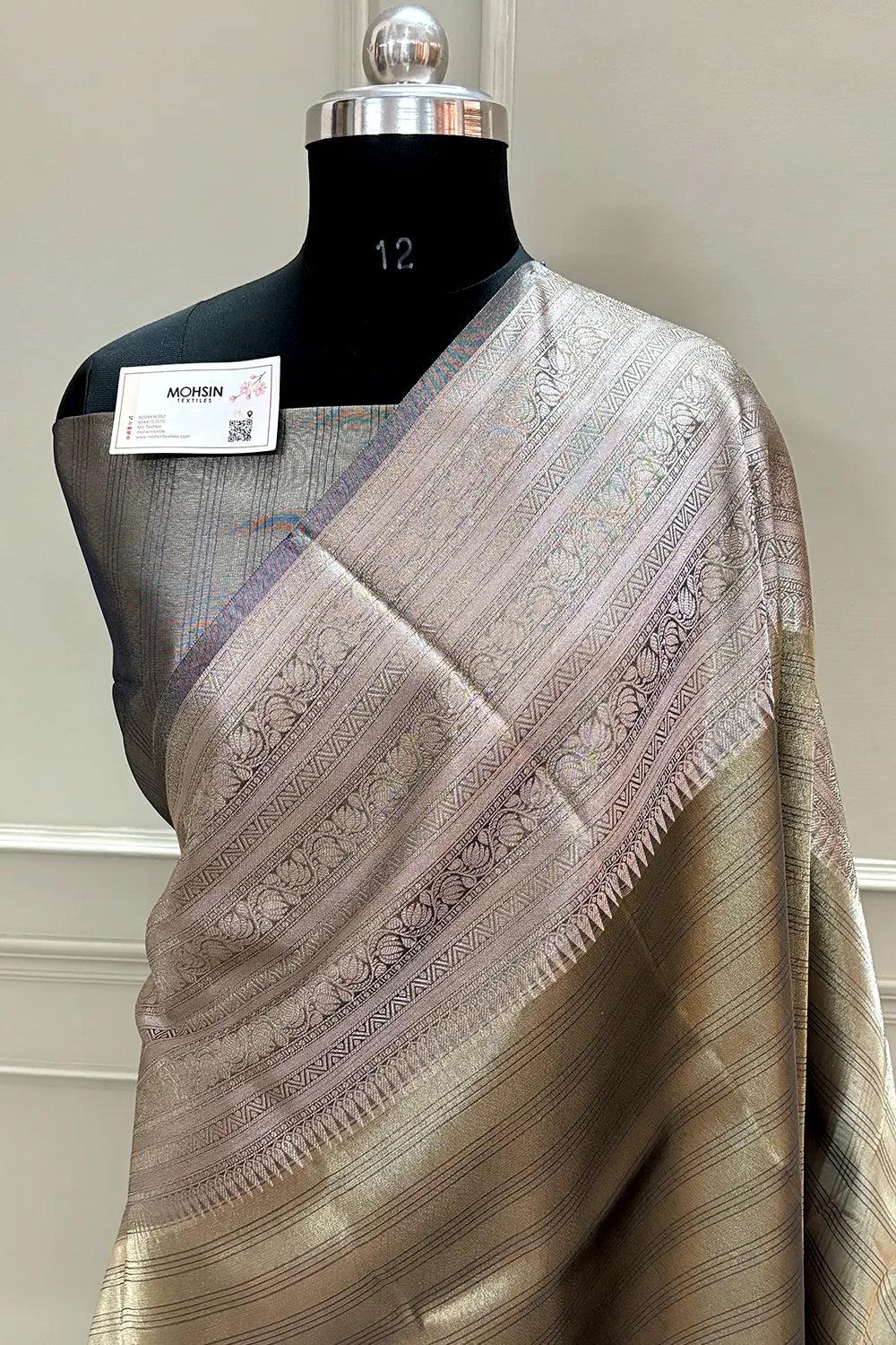 Beige Golden Zari Tissue Silk Banarasi Saree