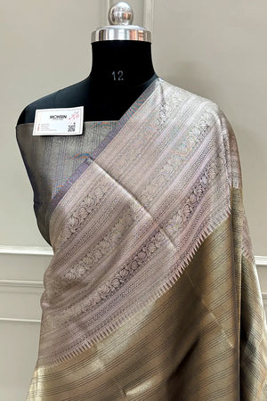 Beige Golden Zari Tissue Silk Banarasi Saree