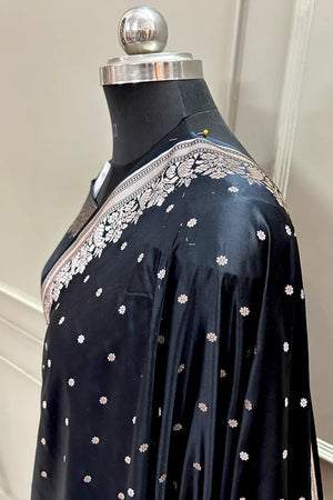 Black Hawahawai Buti Katan Silk Banarasi Saree