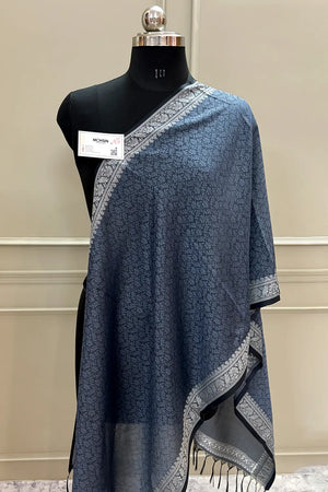 Dark Grey Resham Zari Silk Banarasi Stole