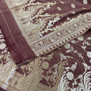 Dusty Peach Golden Zari Katan Silk Banarasi Suit