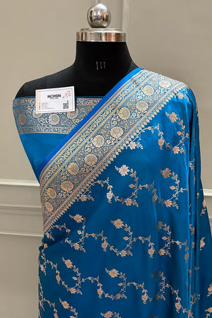 Firozi Jhadi Jaal Katan Silk Banarasi Saree