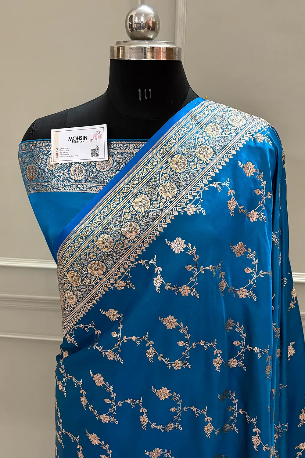 Firozi Jhadi Jaal Katan Silk Banarasi Saree