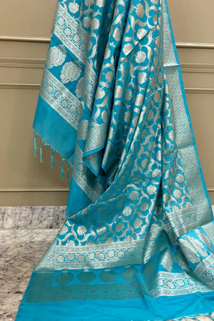 Firozi Patti Jaal Katan Silk Banarasi Dupatta