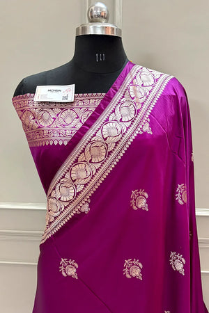 Magenta Kohinoor Buti Katan Silk Banarasi Saree