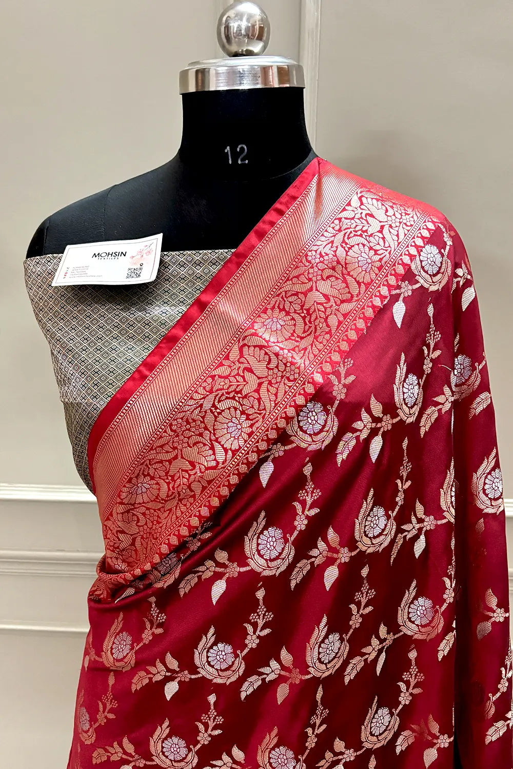 Maroon and Bottle Green Golden Zari Banarasi Silk Saree