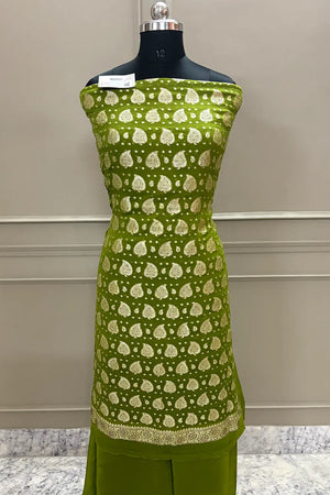 Mehendi Patta Siroski Stone Georgette Silk Banarasi Suit