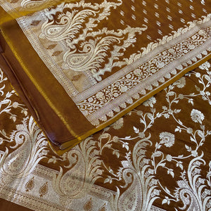 Mustard Golden Zari Katan Silk Banarasi Suit