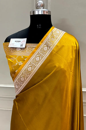 Mustard Zari Border Katan Silk Banarasi Saree