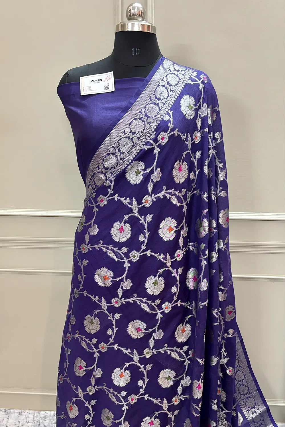 Navy Blue Golden Zari Georgette Silk Banarasi Saree