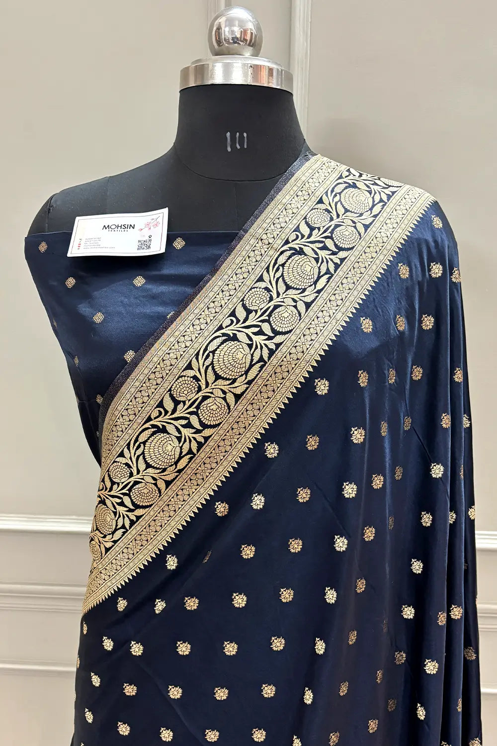 Navy Blue Golden Zari Katan Silk Banarasi Saree