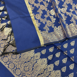 Navy Blue Xmas Tree Satin Silk Banarasi Suit