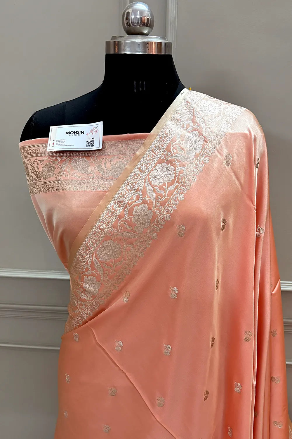 Peach Babu Buti Katan Silk Banarasi Saree