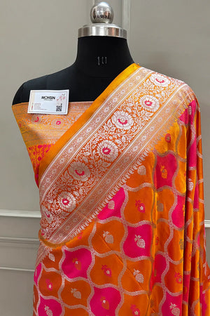 Peach Ghulam Buti Katan Silk Banarasi Saree