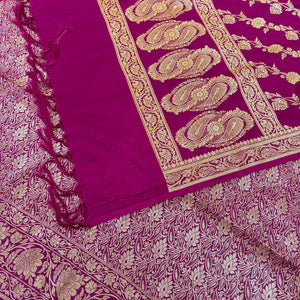 Pink Golden Zari Katan Silk Banarasi Suit