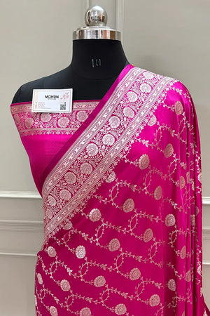 Pink Ropeway Jaal Katan Silk Banarasi Saree