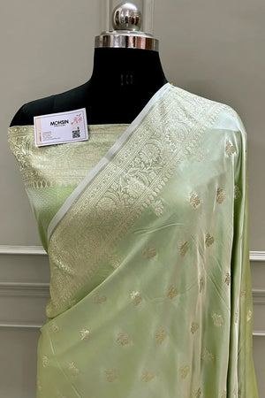 Pista Chaman Buti Katan Silk Banarasi Saree
