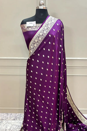Purple Flying Buti Katan Silk Banarasi Saree
