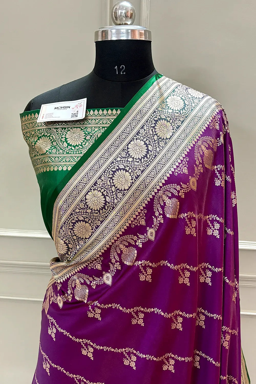 Purple and Green Golden Zari Katan Silk Banarasi Saree