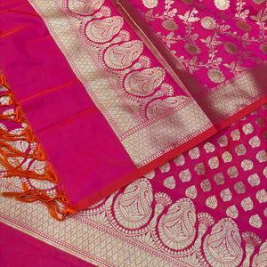 Rani Pink Gumbad Buti Katan Silk Banarasi Suit