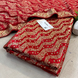 Red Jharna Laher Stone Work Kimkhab Silk Banarasi Gharara