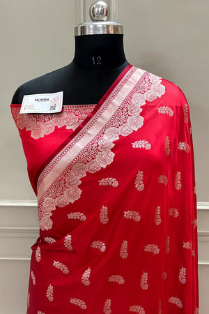 Red Kanak Buti Katan Silk Banarasi Saree