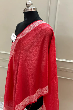 Red Resham Zari Silk Banarasi Stole