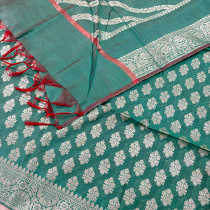 Sea Green Tri Phool Banarasi Silk Suit