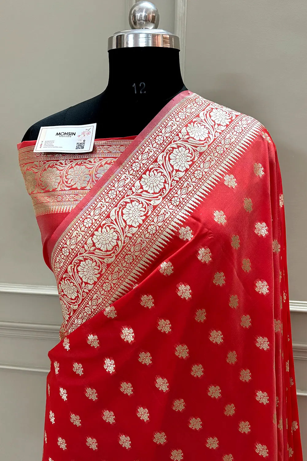 Strawberry Golden Zari Crepe Silk Banarasi Saree