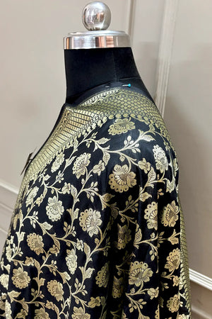 Black Golden Zari Katan Silk Banarasi Dupatta