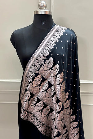 Black Hawahawai Buti Katan Silk Banarasi Saree