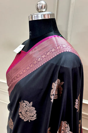 Black and Pink Golden Zari Banarasi Silk Saree