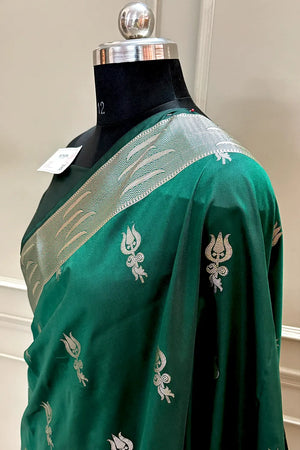 Bottle Green Kalyug Satin Silk Banarasi Saree