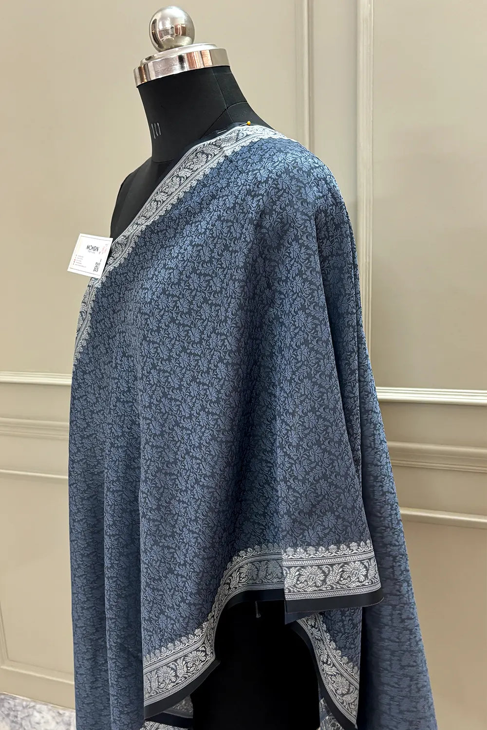 Dark Grey Resham Zari Silk Banarasi Stole