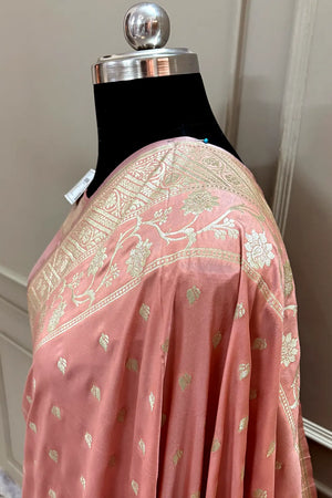 Dark Peach Mahinki Buti Katan Silk Banarasi Saree