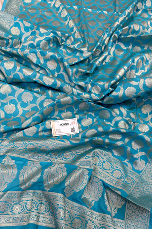 Firozi Patti Jaal Katan Silk Banarasi Dupatta