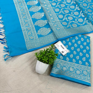 Firozi Tedhi Patti Katan Silk Banarasi Suit