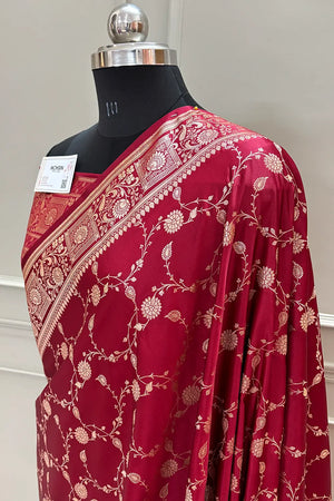 Maroon Albeli Jaal Katan Silk Banarasi Saree