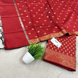 Maroon Chidiya Buti Satin Silk Banarasi Suit