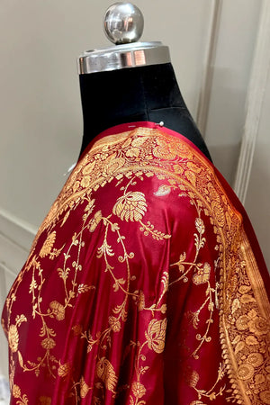 Maroon Jangla Katan Silk Banarasi Saree